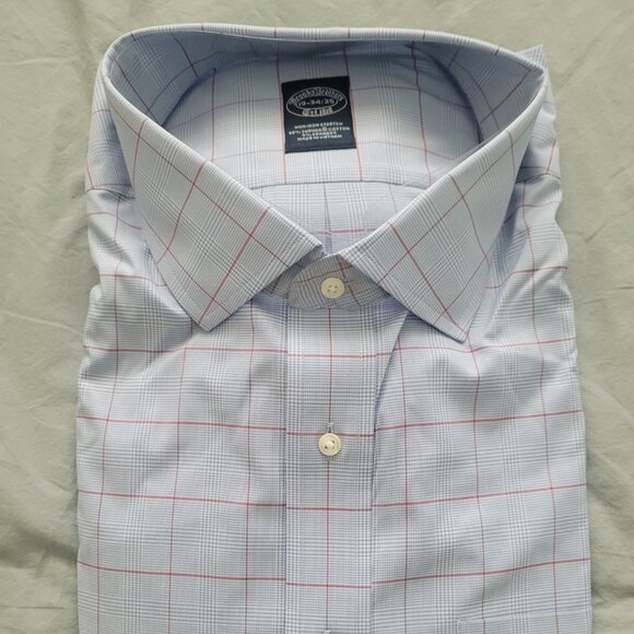 NEW BROOKS BROTHERS Mens Non-Iron Stretch Long Sleeve Shirt Size 19 34/35 Blue - Picture 1 of 7